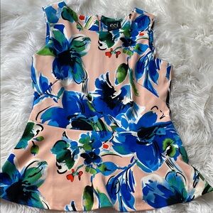 ECI Women's Blue and Green Floral peplum